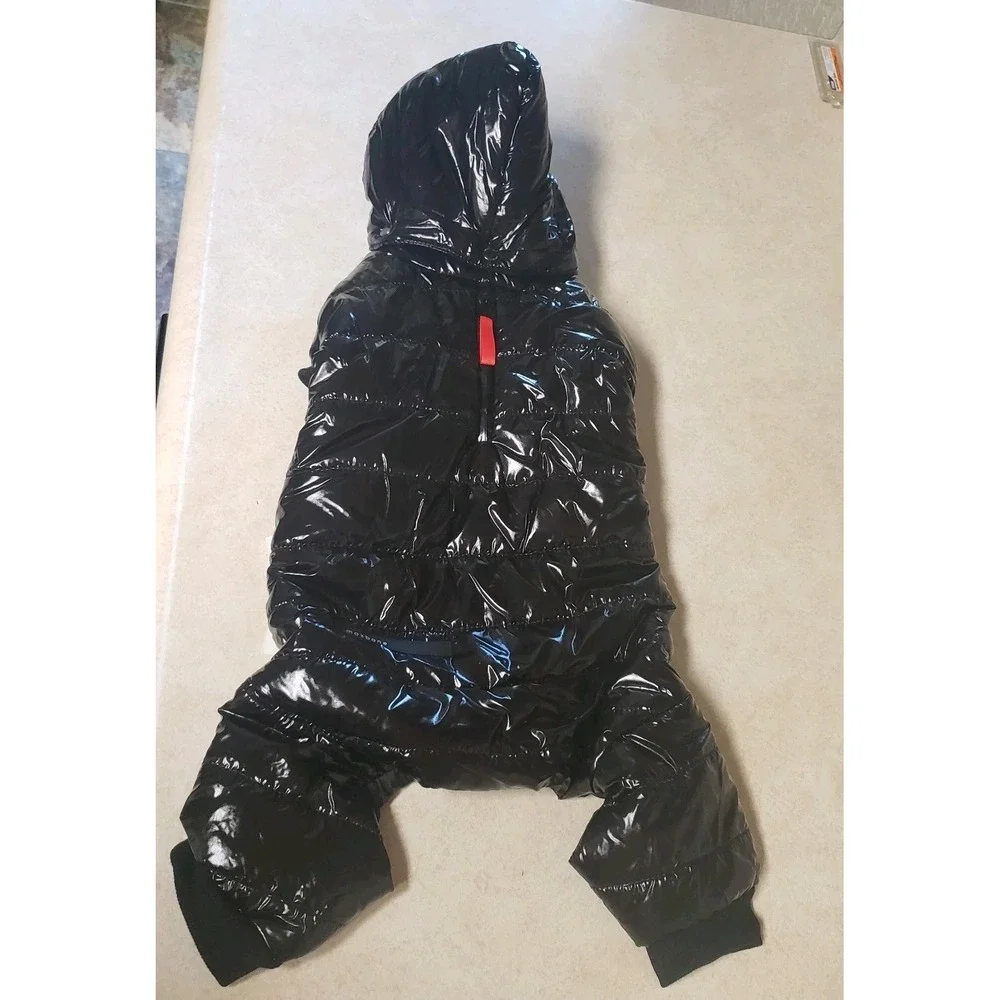 Maxbone Dog Black Lu Ski Suit Size Medium Puffer Glossy Black Removed Hood Snap‎